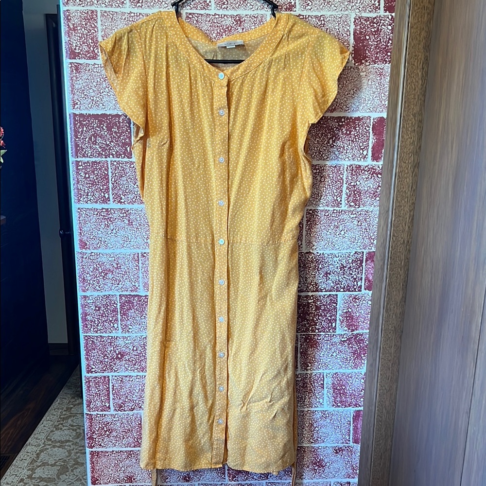LOFT Yellow Pleated Tie Front Sundress